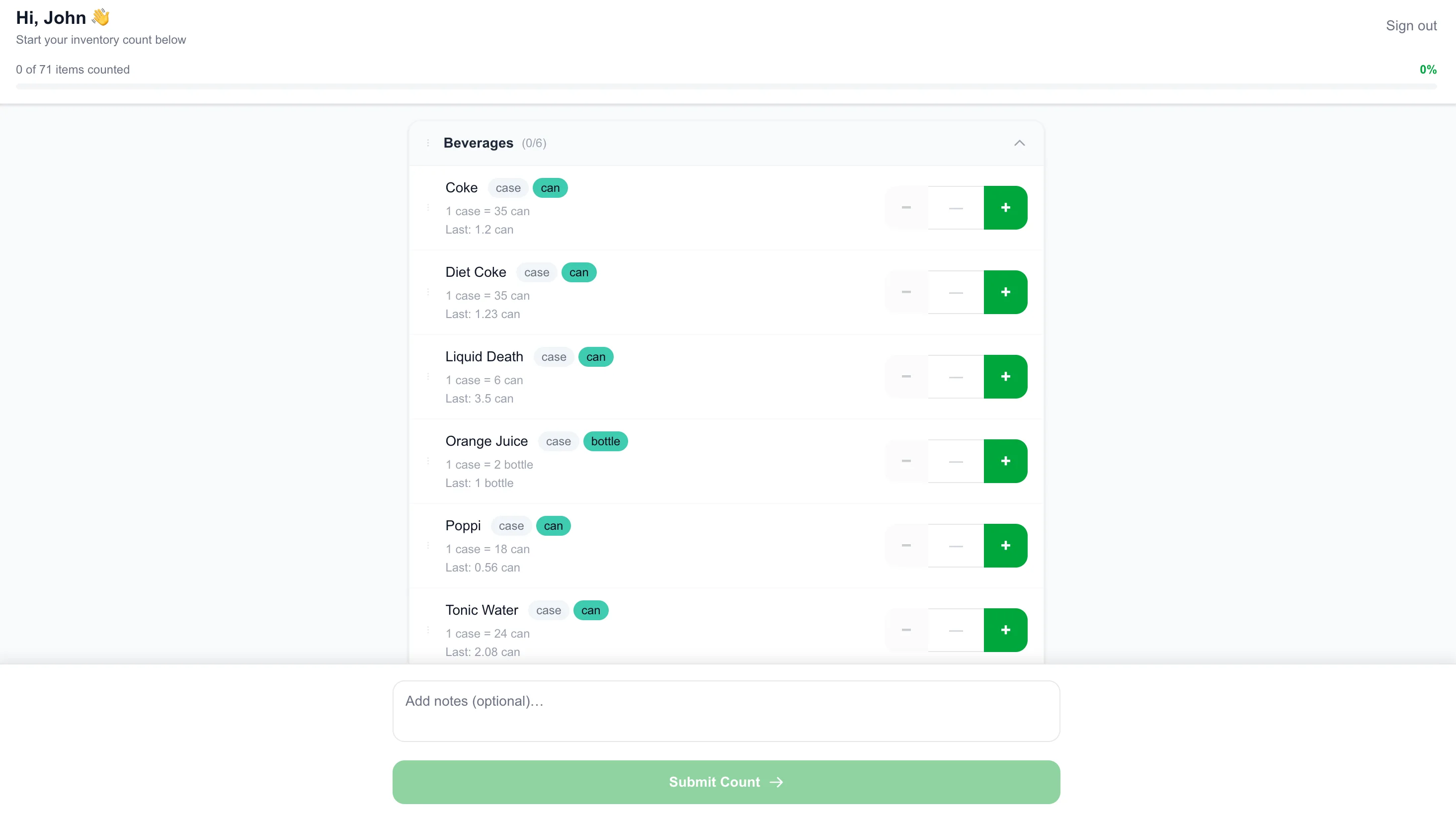 Inventory count form