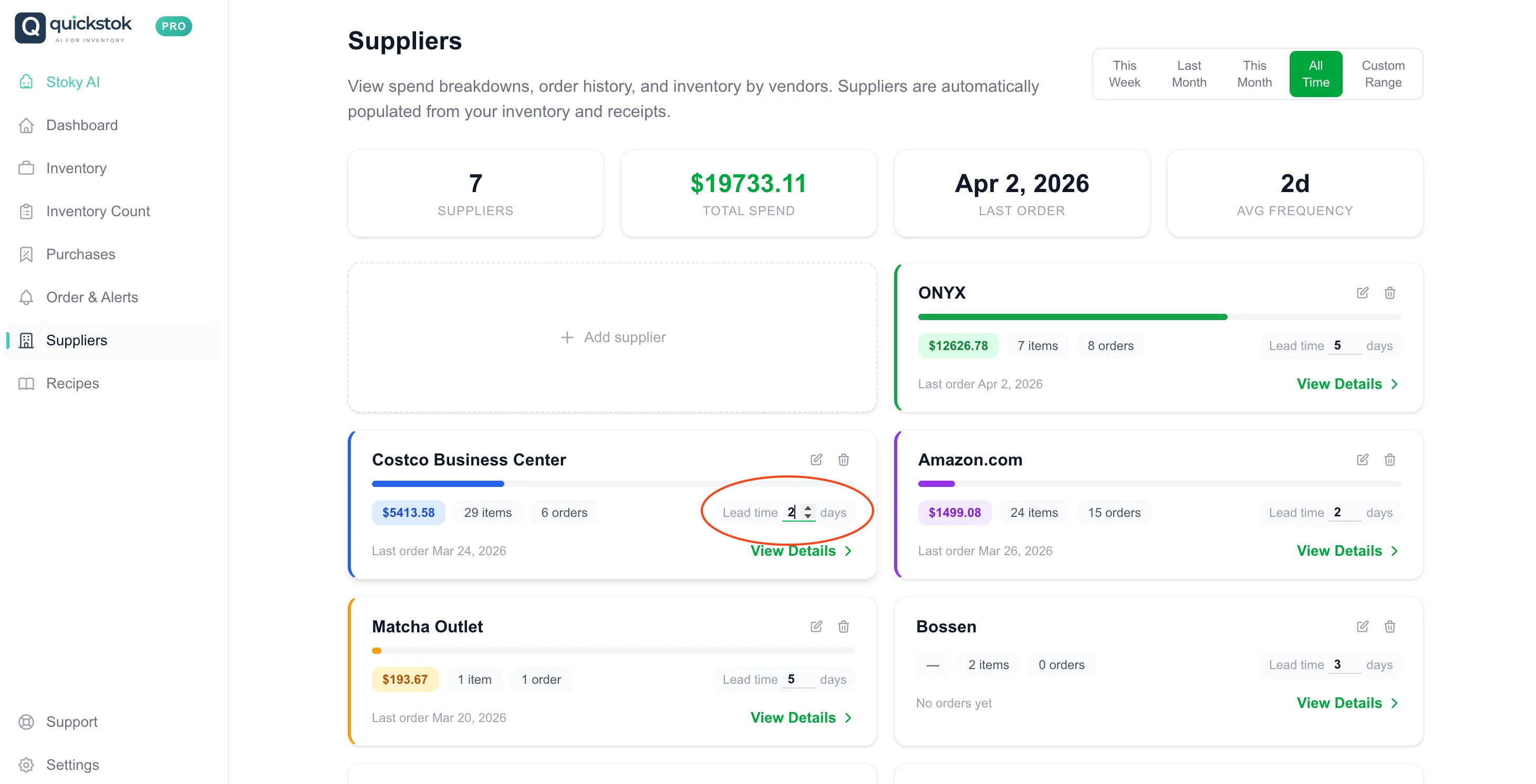 Supplier lead time settings