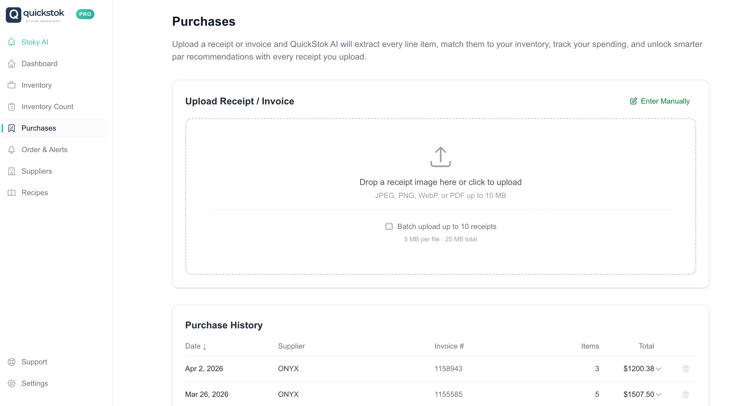Receipt upload and AI extraction